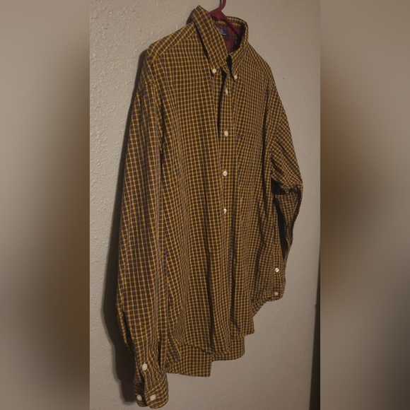 Vintage Tommy Hilfiger Long Sleeve Shirt Gold/Brown Plaid Large Logo Size Large - Picture 7 of 14